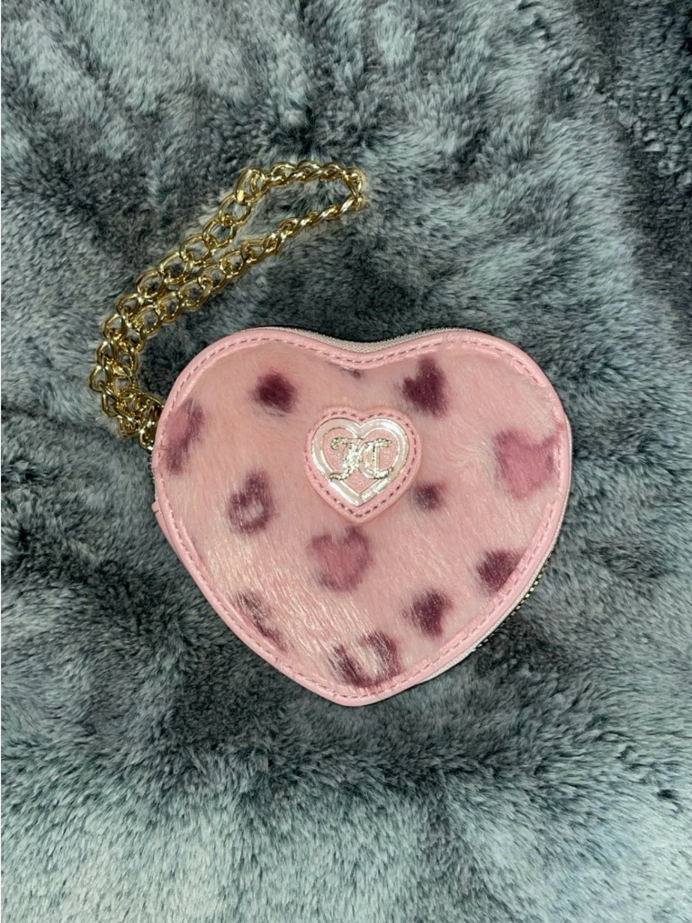 Juicy Couture Pink Heart-Shaped Wristlet with Gold Chain